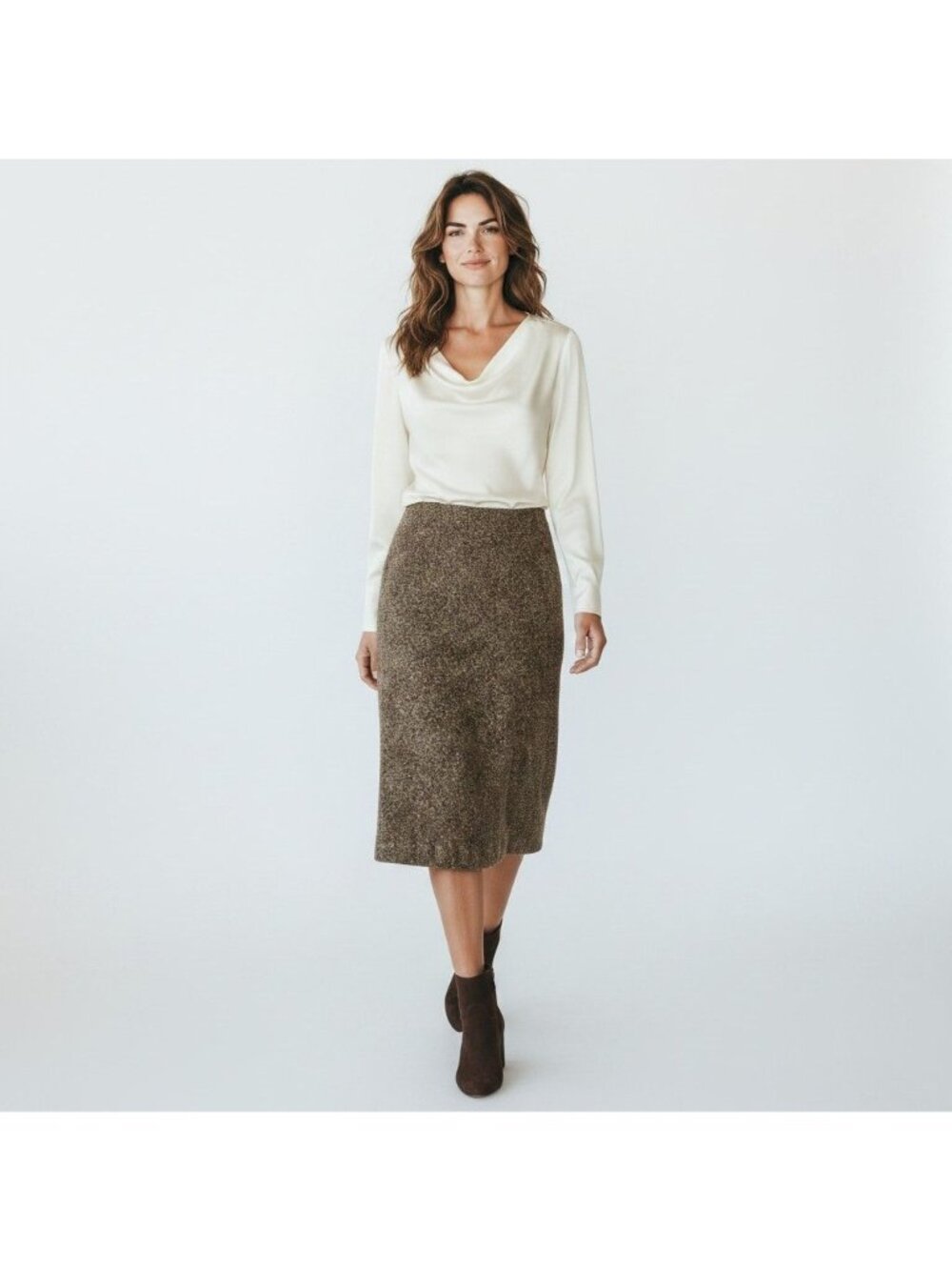 Ann Taylor Loft Womens Brown Tweed Wool Pencil Skirt 8